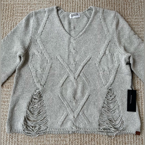 NWT One Teaspoon Nemesis Distressed Cable Knit Sweater in Grey Spirit - Large - Picture 3 of 16